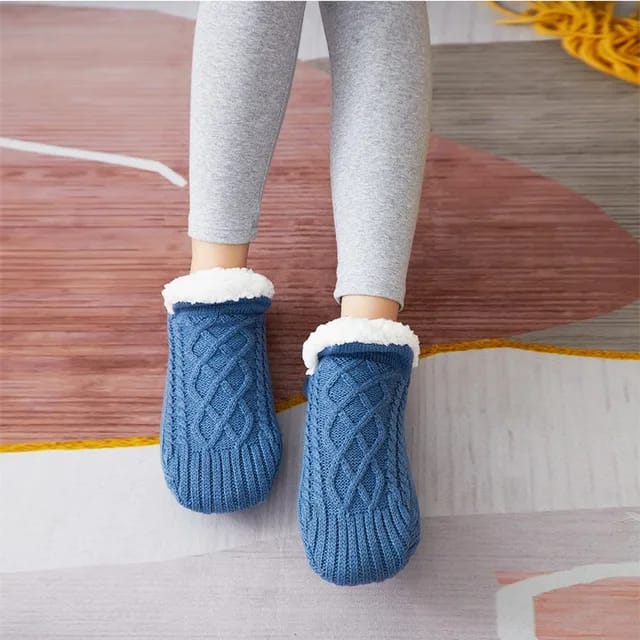 Women Mens Winter plush fleece lined short socks shoes